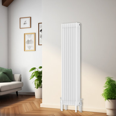 Rinse Bathrooms Traditional Radiator 1500x380mm White Vertical 4 Column Cast Iron Radiators Central Heating Heater Rads