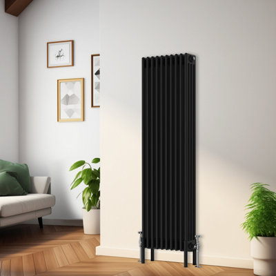 Rinse Bathrooms Traditional Radiator 1500x470mm Black Vertical 4 Column Cast Iron Radiators Central Heating Heater Rads