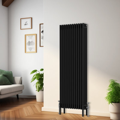 Rinse Bathrooms Traditional Radiator 1500x560mm Black Vertical 4 Column Cast Iron Radiators Central Heating Heater Rads