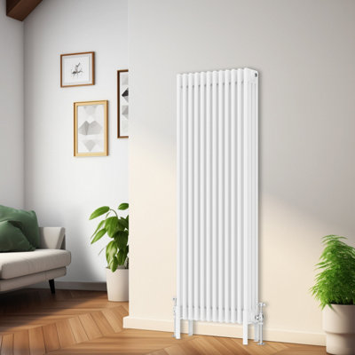 Rinse Bathrooms Traditional Radiator 1500x560mm White Vertical 4 Column ...