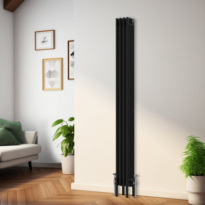 Rinse Bathrooms Traditional Radiator 1800x200mm Black Vertical 4 Column Cast Iron Radiators Central Heating Heater Rads