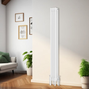 Rinse Bathrooms Traditional Radiator 1800x200mm White Vertical 4 Column Cast Iron Radiators Central Heating Heater Rads