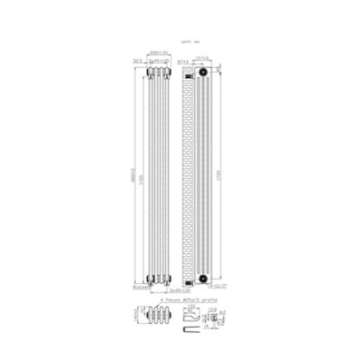 Rinse Bathrooms Traditional Radiator 1800x200mm White Vertical 4 Column Cast Iron Radiators Central Heating Heater Rads