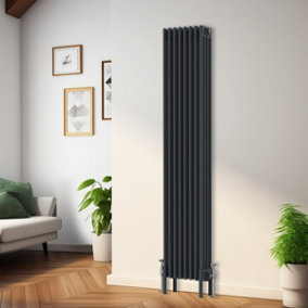 Rinse Bathrooms Traditional Radiator 1800x380mm Anthracite Vertical 4 Column Cast Iron Radiators Central Heating Heater Rads