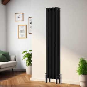 Rinse Bathrooms Traditional Radiator 1800x380mm Black Vertical 4 Column Cast Iron Radiators Central Heating Heater Rads