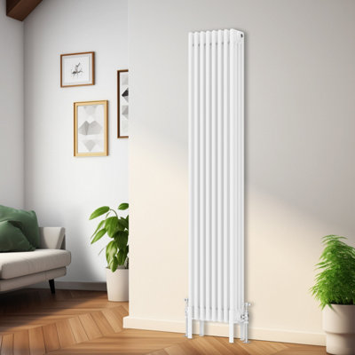 Rinse Bathrooms Traditional Radiator 1800x380mm White Vertical 4 Column Cast Iron Radiators Central Heating Heater Rads