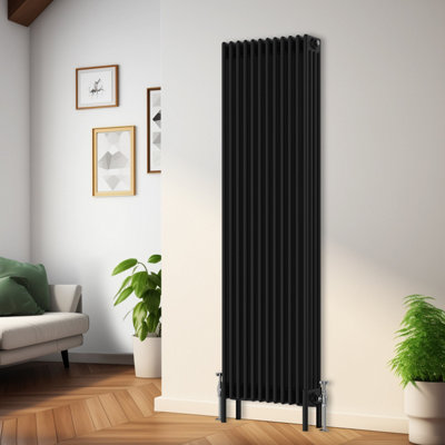 Rinse Bathrooms Traditional Radiator 1800x560mm Black Vertical 4 Column Cast Iron Radiators Central Heating Heater Rads