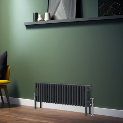 Rinse Bathrooms Traditional Radiator 300x1010mm Anthracite Horizontal 4 Column Cast Iron Radiators Heater Central Heating