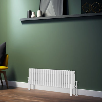 Rinse Bathrooms Traditional Radiator 300x1010mm White Horizontal 4 Column Cast Iron Radiators Heater Central Heating