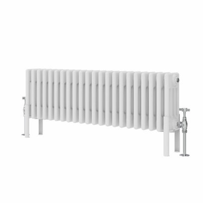 Rinse Bathrooms Traditional Radiator 300x1010mm White Horizontal 4 Column Cast Iron Radiators Heater Central Heating