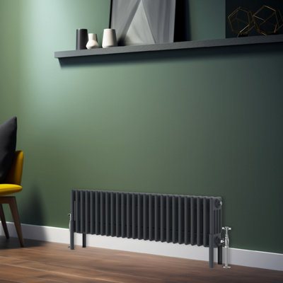 Rinse Bathrooms Traditional Radiator 300x1190mm Anthracite Horizontal 4 Column Cast Iron Radiators Heater Central Heating