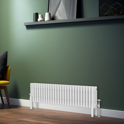 Rinse Bathrooms Traditional Radiator 300x1190mm White Horizontal 4 Column Cast Iron Radiators Heater Central Heating