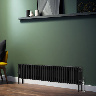 Rinse Bathrooms Traditional Radiator 300x1460mm Black Horizontal 4 Column Cast Iron Radiators Heater Central Heating