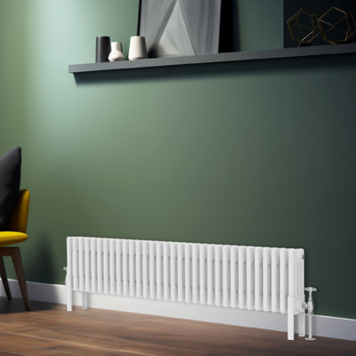 Rinse Bathrooms Traditional Radiator 300x1460mm White Horizontal 4 Column Cast Iron Radiators Heater Central Heating