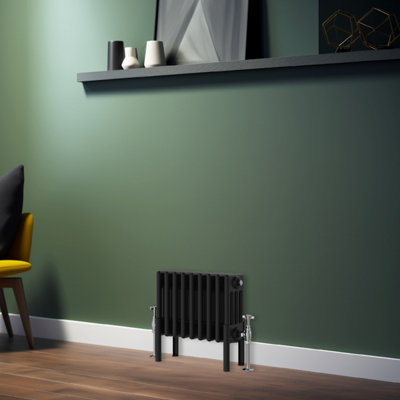 Rinse Bathrooms Traditional Radiator 300x425mm Black Horizontal 4 Column Cast Iron Radiators Heater Central Heating