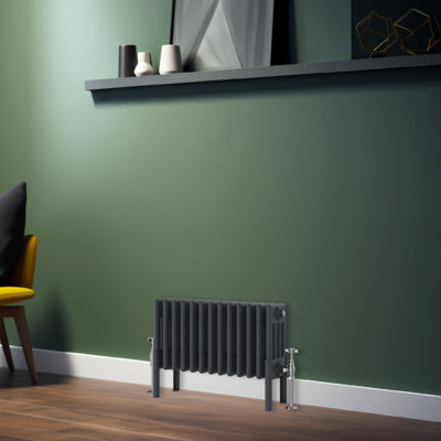 Rinse Bathrooms Traditional Radiator 300x605mm Anthracite Horizontal 4 Column Cast Iron Radiators Heater Central Heating