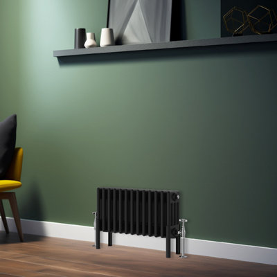 Rinse Bathrooms Traditional Radiator 300x605mm Black Horizontal 4 Column Cast Iron Radiators Heater Central Heating