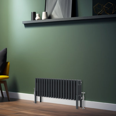 Rinse Bathrooms Traditional Radiator 300x830mm Anthracite Horizontal 4 Column Cast Iron Radiators Heater Central Heating