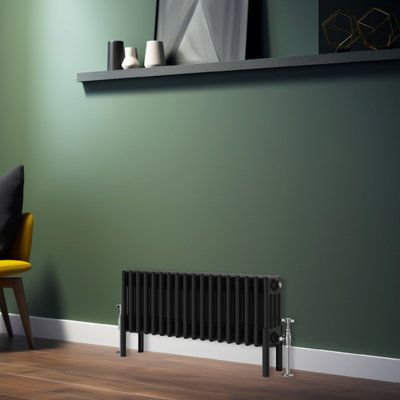 Rinse Bathrooms Traditional Radiator 300x830mm Black Horizontal 4 Column Cast Iron Radiators Heater Central Heating