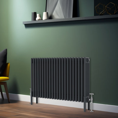 Rinse Bathrooms Traditional Radiator 600x1010mm Anthracite Horizontal 4 Column Cast Iron Radiators Heater Central Heating