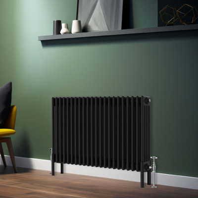 Rinse Bathrooms Traditional Radiator 600x1010mm Black Horizontal 4 Column Cast Iron Radiators Heater Central Heating