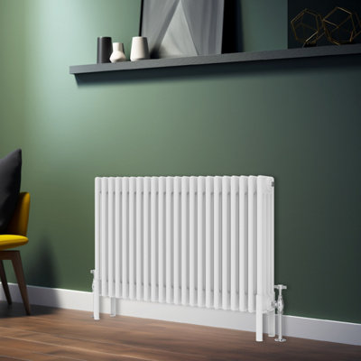 Rinse Bathrooms Traditional Radiator 600x1010mm White Horizontal 4 Column Cast Iron Radiators Heater Central Heating