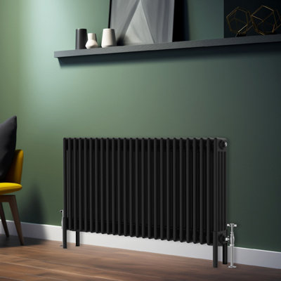 Rinse Bathrooms Traditional Radiator 600x1190mm Black Horizontal 4 Column Cast Iron Radiators Heater Central Heating