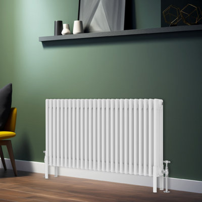 Rinse Bathrooms Traditional Radiator 600x1190mm White Horizontal 4 Column Cast Iron Radiators Heater Central Heating