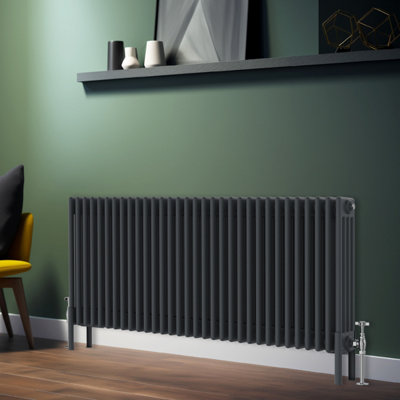 Rinse Bathrooms Traditional Radiator 600x1460mm Anthracite Horizontal 4 Column Cast Iron Radiators Heater Central Heating