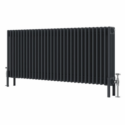 Rinse Bathrooms Traditional Radiator 600x1460mm Anthracite Horizontal 4 Column Cast Iron Radiators Heater Central Heating