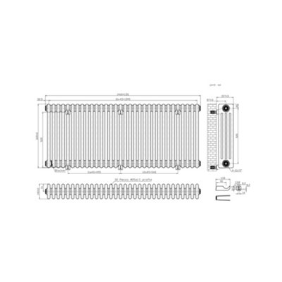 Rinse Bathrooms Traditional Radiator 600x1460mm Anthracite Horizontal 4 Column Cast Iron Radiators Heater Central Heating