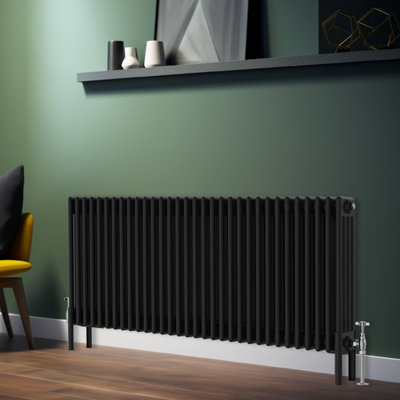 Rinse Bathrooms Traditional Radiator 600x1460mm Black Horizontal 4 Column Cast Iron Radiators Heater Central Heating