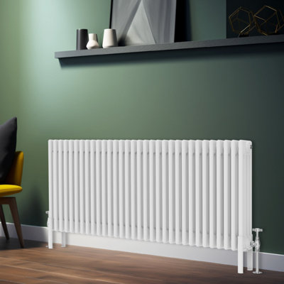 Rinse Bathrooms Traditional Radiator 600x1460mm White Horizontal 4 Column Cast Iron Radiators Heater Central Heating