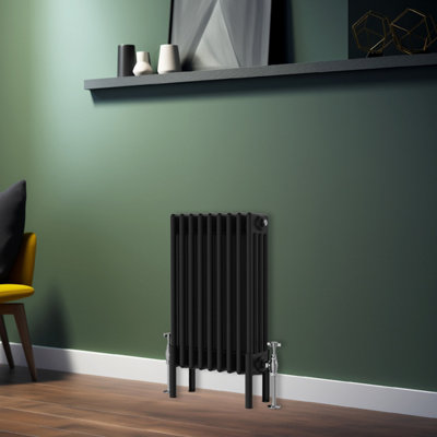 Rinse Bathrooms Traditional Radiator 600x425mm Black Horizontal 4 Column Cast Iron Radiators Heater Central Heating