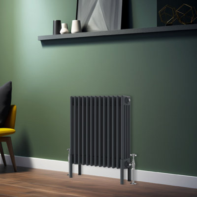 Rinse Bathrooms Traditional Radiator 600x605mm Anthracite Horizontal 4 Column Cast Iron Radiators Heater Central Heating