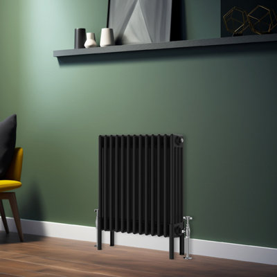 Rinse Bathrooms Traditional Radiator 600x605mm Black Horizontal 4 Column Cast Iron Radiators Heater Central Heating