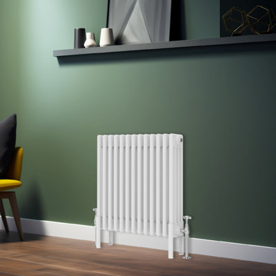 Rinse Bathrooms Traditional Radiator 600x605mm White Horizontal 4 Column Cast Iron Radiators Heater Central Heating