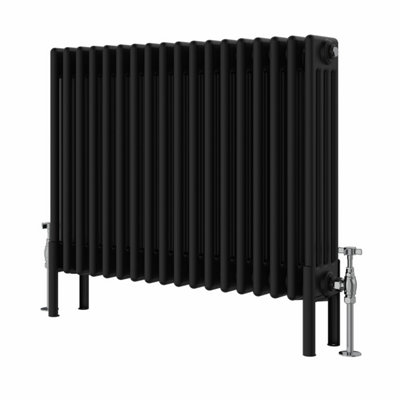 Rinse Bathrooms Traditional Radiator 600x830mm Black Horizontal 4 Column Cast Iron Radiators Heater Central Heating