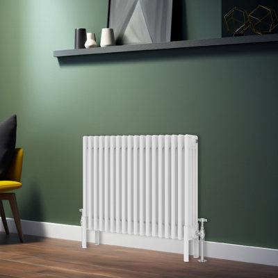 Rinse Bathrooms Traditional Radiator 600x830mm White Horizontal 4 Column Cast Iron Radiators Heater Central Heating