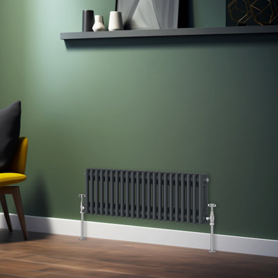 Rinse Bathrooms Traditional Radiator Anthracite Horizontal Double Column Cast Iron Grey Radiators 300x1010mm