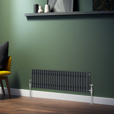 Rinse Bathrooms Traditional Radiator Anthracite Horizontal Double Column Cast Iron Grey Radiators 300x1190mm