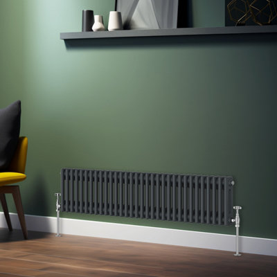 Rinse Bathrooms Traditional Radiator Anthracite Horizontal Double Column Cast Iron Grey Radiators 300x1460mm