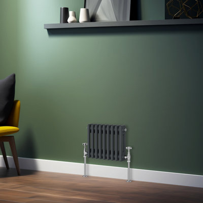 Rinse Bathrooms Traditional Radiator Anthracite Horizontal Double Column Cast Iron Grey Radiators 300x425mm