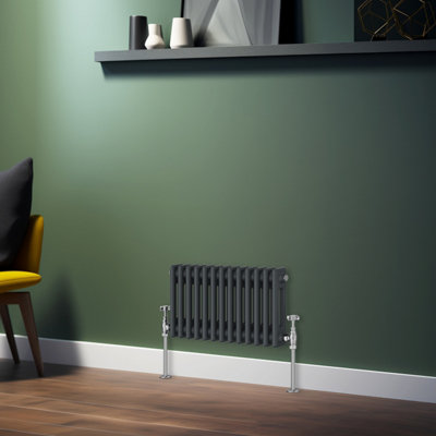 Rinse Bathrooms Traditional Radiator Anthracite Horizontal Double Column Cast Iron Grey Radiators 300x605mm