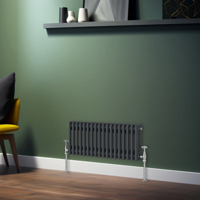 Rinse Bathrooms Traditional Radiator Anthracite Horizontal Double Column Cast Iron Grey Radiators 300x830mm