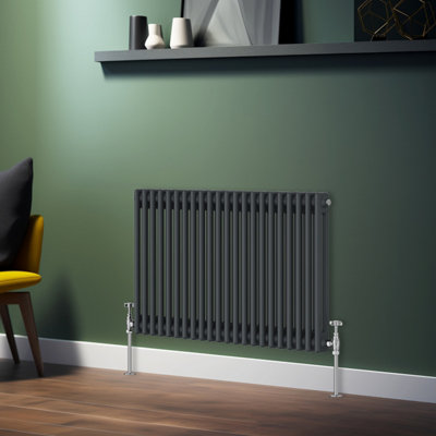 Rinse Bathrooms Traditional Radiator Anthracite Horizontal Double Column Cast Iron Grey Radiators 600x1010mm