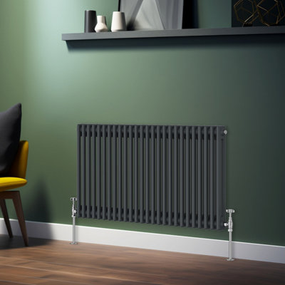 Rinse Bathrooms Traditional Radiator Anthracite Horizontal Double Column Cast Iron Grey Radiators 600x1190mm