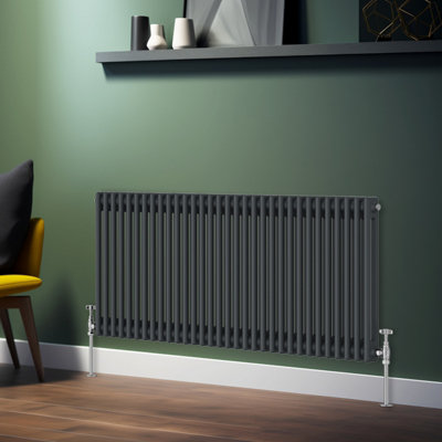 Rinse Bathrooms Traditional Radiator Anthracite Horizontal Double Column Cast Iron Grey Radiators 600x1460mm