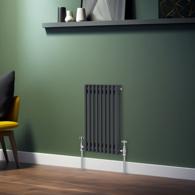 Rinse Bathrooms Traditional Radiator Anthracite Horizontal Double Column Cast Iron Grey Radiators 600x425mm