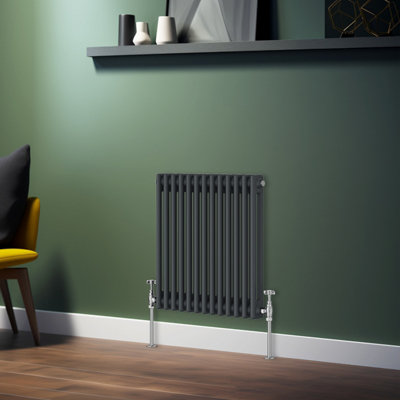 Rinse Bathrooms Traditional Radiator Anthracite Horizontal Double Column Cast Iron Grey Radiators 600x605mm